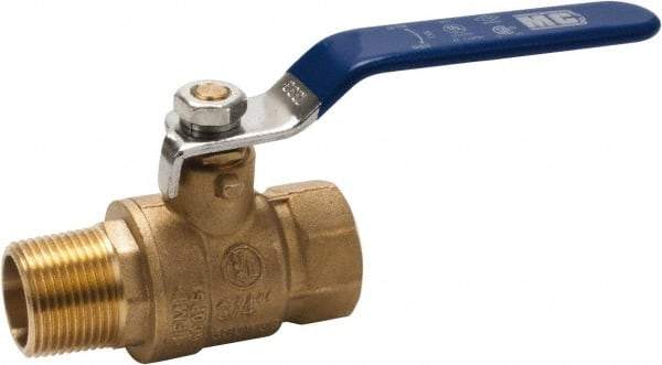 Midwest Control - 3/4" Pipe, Full Port, Brass Full Port Ball Valve - 2 Piece, MNPT x FNPT Ends, Vinyl Coated Metal Handle, 600 WOG, 150 WSP - Exact Tool & Supply