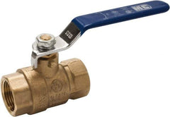Midwest Control - 1-1/4" Pipe, Full Port, Brass Full Port Ball Valve - 2 Piece, FNPT x FNPT Ends, Vinyl Coated Metal Handle, 600 WOG, 150 WSP - Exact Tool & Supply