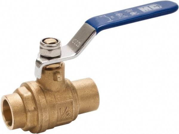Midwest Control - 1/2" Pipe, Full Port, Brass Full Port Ball Valve - 2 Piece, C x C Ends, Vinyl Coated Metal Handle, 600 WOG, 150 WSP - Exact Tool & Supply