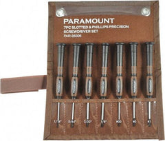 Paramount - 7 Piece Phillips & Slotted Screwdriver Set - Bit Sizes: Philips #00 to #1 - Exact Tool & Supply