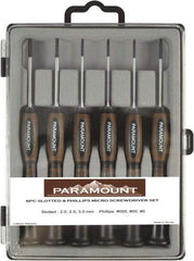 Paramount - 6 Piece Phillips & Slotted Screwdriver Set - Bit Sizes: Philips #000 to #0 - Exact Tool & Supply