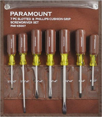 Paramount - 7 Piece Phillips & Slotted Screwdriver Set - Bit Sizes: Philips #0 to #4 - Exact Tool & Supply