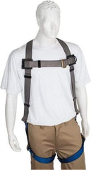 PRO-SAFE - 350 Lb Capacity, Size XXL, Full Body Premium Quick Connect Safety Harness - Polyester, Pass-Thru Leg Strap, Pass-Thru Chest Strap, Gray/Blue - Exact Tool & Supply