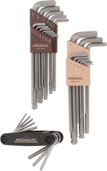 Paramount - 30 Piece L-Wrench/Fold-Up Combo Hex Key Set - Hex Range 0.05 to 3/8", Steel - Exact Tool & Supply