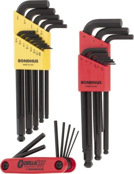 Bondhus - 31 Piece L-Wrench/Fold-Up Combo Hex Key Set - Hex Range 0.05 to 3/8", Protanium High Torque Steel - Exact Tool & Supply
