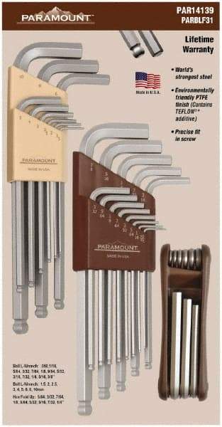 Paramount - 31 Piece L-Wrench/Fold-Up Combo Hex Key Set - Hex Range 0.05 to 3/8", Steel - Exact Tool & Supply