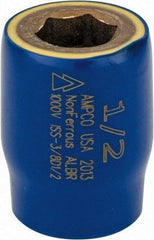 Ampco - 1/2", 3/8" Drive, Standard Hand Socket - 6 Points, 1-1/2" OAL, Aluminum Bronze - Exact Tool & Supply