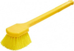 Rubbermaid - 2" Bristle Length, Synthetic Utility Scrub Brush - 20" OAL, Long Handle, Yellow, Plastic Block - Exact Tool & Supply