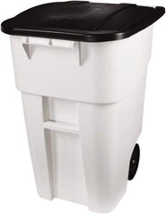 Rubbermaid - 50 Gal White Square Trash Can - Polyethylene, 36-1/2" High x 28-1/2" Long x 23.38" Wide - Exact Tool & Supply