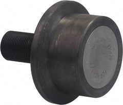 Accurate Bushing - 4" Roller Diam x 2" Width, 1-1/4" Stud Diam x 2-3/4" Length, Flanged Load Roller - Carbon Steel, 1-3/4" Thread Length, 1-1/4-12 Thread, 4-3/4" OAL, 14,300 Lb Dynamic Cap, 16,000 Lb Static Cap - Exact Tool & Supply