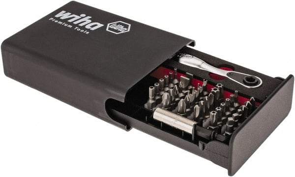 Wiha - 38 Piece, Screwdriver Tamperproof Bit Set - #1 & #2 Phillips, Tamperproof 5/64 to 5/32" Hex, Tamperproof TR8 to TR40 Torx, #0, #1, #2 & #3 Pozidriv, #1, #2 & #3 Square Recess, 6.5 & 8mm Slotted, #1, #2, #3 & #4 Tri-Wing, #4, #6, #8 & #10 Spanner - Exact Tool & Supply