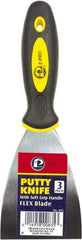 Premier Paint Roller - 3" Wide Spring Blade Steel Putty Knife - Stiff, Soft Grip Plastic Handle, 8.343" OAL - Exact Tool & Supply