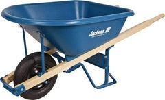 Jackson Professional Tools - 5.75 Cu Ft Capacity Wheelbarrow with 16" Pneumatic Wheel - Wood Handle, 59-1/4" Long x 29-1/2" Wide x 27-1/4" High, Blue - Exact Tool & Supply