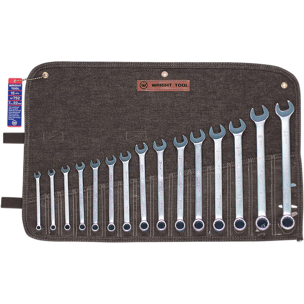 Wright Tool & Forge - 15 Pc, 7 - 22mm, 12-Point Metric Combination Wrench Set - Exact Tool & Supply