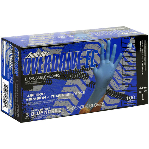‎63-3314PF/S Disposable Gloves - Ambi-Dex Overdrive EC Disposable Nitrile - 6 Mil Blue 14″ - Powder Free - Exact Tool & Supply