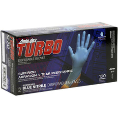 ‎63-332/XXL Disposable Gloves - Ambi-Dex Turbo Disposable Nitrile - 5 mil Blue - Powdered - Textured Grip - Exact Tool & Supply