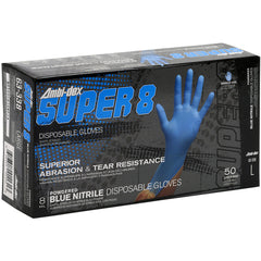 ‎63-338/S Disposable Gloves - Ambi-Dex Super 8 Disposable Nitrile 8 mil Blue - Powdered - Texture Grip - Exact Tool & Supply