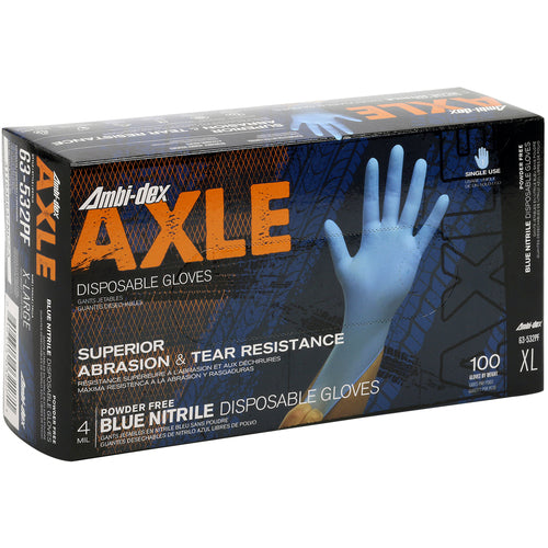 ‎63-532PF/L Disposable Gloves - Ambi-Dex Axle Disposable Nitrile - 4 mil Blue - Powder Free - Texture Grip - Exact Tool & Supply