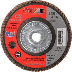 Camel Grinding Wheels - 80 Grit, 4-1/2" Disc Diam, 5/8-11 Center Hole, Ceramic Flap Disc - 13,300 Max RPM, Polyester Backing, Arbor Attaching System, Coated - Exact Tool & Supply