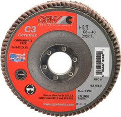 Camel Grinding Wheels - 40 Grit, 4-1/2" Disc Diam, 7/8" Center Hole, Ceramic Flap Disc - 13,300 Max RPM, Polyester Backing, Arbor Attaching System, Coated - Exact Tool & Supply