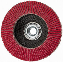 Camel Grinding Wheels - 40 Grit, 4-1/2" Disc Diam, 5/8-11 Center Hole, Ceramic Flap Disc - 13,300 Max RPM, Polyester Backing, Arbor Attaching System, Coated - Exact Tool & Supply