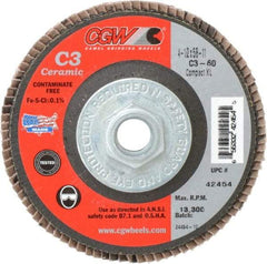 Camel Grinding Wheels - 60 Grit, 4-1/2" Disc Diam, 5/8-11 Center Hole, Ceramic Flap Disc - 13,300 Max RPM, Polyester Backing, Arbor Attaching System, Coated - Exact Tool & Supply