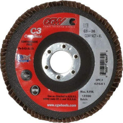 Camel Grinding Wheels - 36 Grit, 5" Disc Diam, 7/8" Center Hole, Ceramic Flap Disc - 12,200 Max RPM, Polyester Backing, Arbor Attaching System, Coated - Exact Tool & Supply
