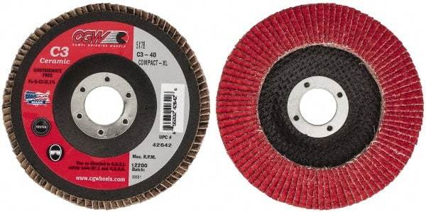 Camel Grinding Wheels - 40 Grit, 5" Disc Diam, 7/8" Center Hole, Ceramic Flap Disc - 12,200 Max RPM, Polyester Backing, Arbor Attaching System, Coated - Exact Tool & Supply