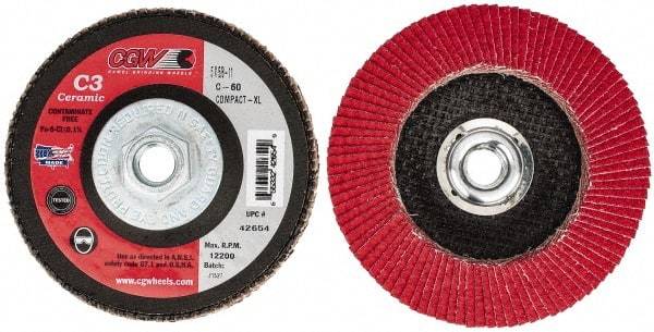 Camel Grinding Wheels - 60 Grit, 5" Disc Diam, 5/8-11 Center Hole, Ceramic Flap Disc - 12,200 Max RPM, Polyester Backing, Arbor Attaching System, Coated - Exact Tool & Supply