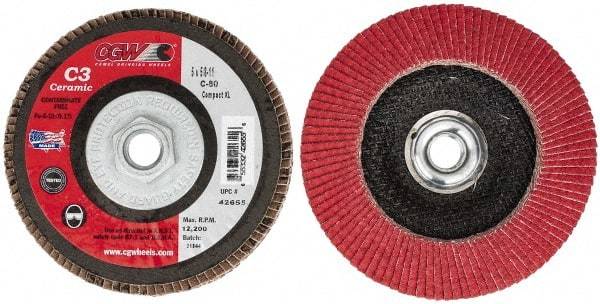 Camel Grinding Wheels - 80 Grit, 5" Disc Diam, 5/8-11 Center Hole, Ceramic Flap Disc - 12,200 Max RPM, Polyester Backing, Arbor Attaching System, Coated - Exact Tool & Supply