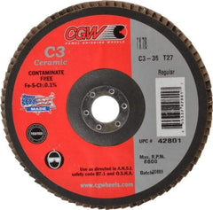Camel Grinding Wheels - 36 Grit, 7" Disc Diam, 7/8" Center Hole, Type 27 Ceramic Flap Disc - 8,600 Max RPM, Polyester Backing, Arbor Attaching System, Coated - Exact Tool & Supply