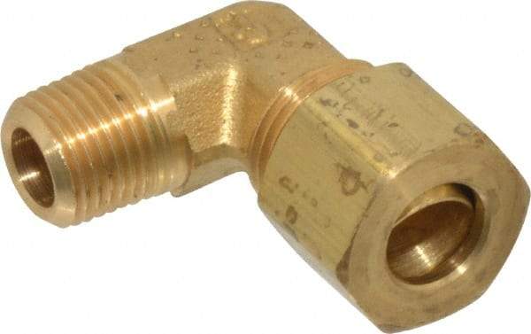 Parker - 5/16" OD, Brass Male Elbow - 300 Max Working psi, -65 to 250°F, Comp x MNPT Ends - Exact Tool & Supply