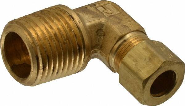 Parker - 3/8" OD, Brass Male Elbow - 200 Max Working psi, -65 to 250°F, Comp x MNPT Ends - Exact Tool & Supply