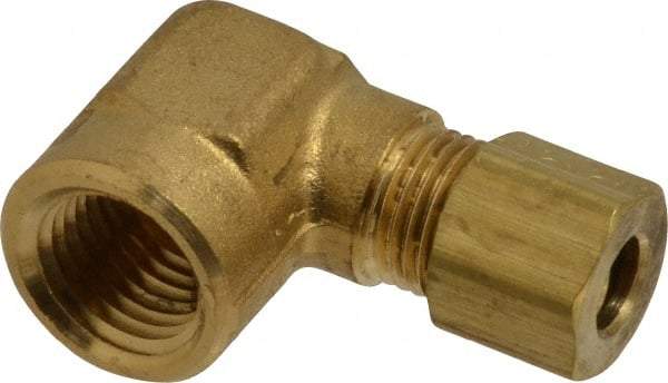 Parker - 1/4" OD, Brass Female Elbow - 300 Max Working psi, -65 to 250°F, Comp x FNPT Ends - Exact Tool & Supply