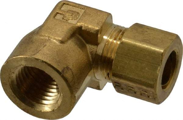 Parker - 3/8" OD, Brass Female Elbow - 200 Max Working psi, -65 to 250°F, Comp x FNPT Ends - Exact Tool & Supply