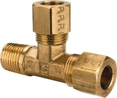 Parker - 3/8" OD, Brass Male Run Tee - 200 Max Working psi, -65 to 250°F, Comp x MNPT x Comp Ends - Exact Tool & Supply
