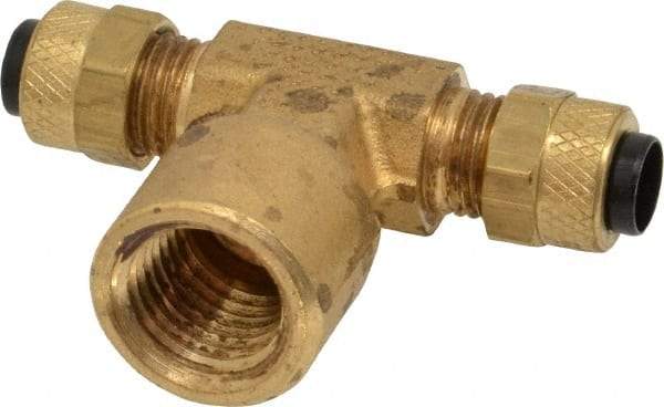 Parker - 1/4" OD, Brass Female Branch Tee - 150 Max Working psi, 0 to 150°F, Comp x Comp x FNPT Ends - Exact Tool & Supply