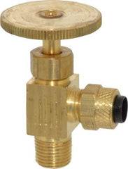 Parker - 1/4 x 1/8" Pipe, Angled Needle Valve - Poly-Tite x MNPTF Ends, Brass Valve, 150 Max psi - Exact Tool & Supply
