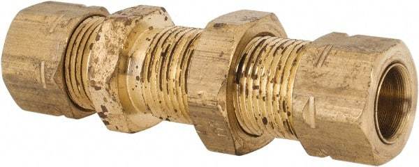 Parker - 3/8" OD, Brass Bulkhead Union - 1,000 Max Working psi, -65 to 250°F, Comp x Comp Ends - Exact Tool & Supply