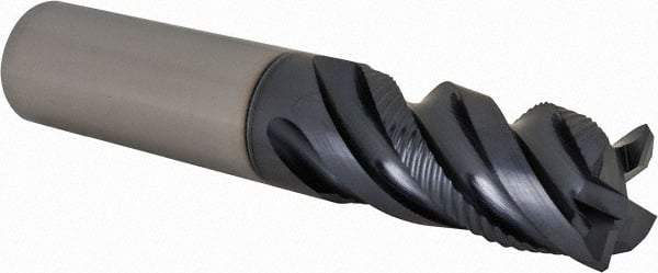 Iscar - 3/4" Diam, 1-1/2" LOC, 4 Flute Solid Carbide Roughing & Finishing Corner Chamfer End Mill - TiAlN Finish, 4" OAL, 3/4" Shank Diam, Straight Shank, 45° Helix, Centercutting, Regular Length - Exact Tool & Supply
