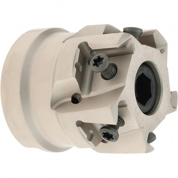 Iscar - 4 Inserts, 1-1/2" Cut Diam, 3/4" Arbor Diam, 0.492" Max Depth of Cut, Indexable Square-Shoulder Face Mill - 0/90° Lead Angle, 1.57" High, T490 LN.. 1306 Insert Compatibility, Through Coolant, Series Helitang - Exact Tool & Supply