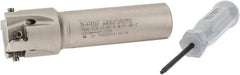 Iscar - 1" Cut Diam, 0.315" Max Depth of Cut, 3/4" Shank Diam, 3.38" OAL, Indexable Square Shoulder Helical End Mill - Weldon Shank, 90° Lead Angle, Through Coolant, Series Helitang - Exact Tool & Supply