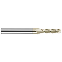 Ball End Mill: 0.125″ Dia, 0.5″ LOC, 2 Flute, Solid Carbide 1-1/2″ OAL, 1/8″ Shank Dia, 45 ° Helix, ZrN Coated, Single End
