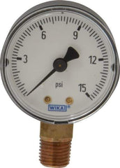 Wika - 2" Dial, 1/4 Thread, 0-15 Scale Range, Pressure Gauge - Lower Connection Mount, Accurate to 3-2-3% of Scale - Exact Tool & Supply
