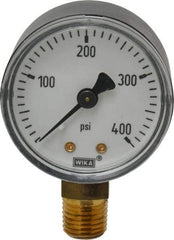 Wika - 2" Dial, 1/4 Thread, 0-400 Scale Range, Pressure Gauge - Lower Connection Mount, Accurate to 3-2-3% of Scale - Exact Tool & Supply