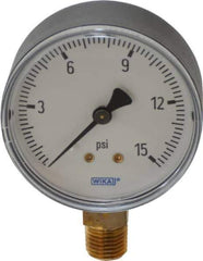 Wika - 2-1/2" Dial, 1/4 Thread, 0-15 Scale Range, Pressure Gauge - Lower Connection Mount, Accurate to 3-2-3% of Scale - Exact Tool & Supply