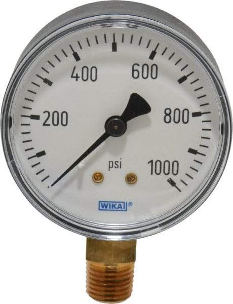 Wika - 2-1/2" Dial, 1/4 Thread, 0-1,000 Scale Range, Pressure Gauge - Lower Connection Mount, Accurate to 3-2-3% of Scale - Exact Tool & Supply