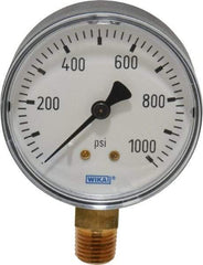Wika - 2-1/2" Dial, 1/4 Thread, 0-1,000 Scale Range, Pressure Gauge - Lower Connection Mount, Accurate to 3-2-3% of Scale - Exact Tool & Supply