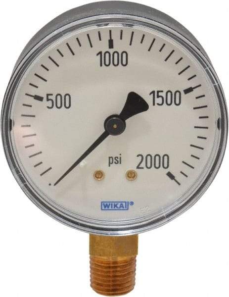 Wika - 2-1/2" Dial, 1/4 Thread, 0-2,000 Scale Range, Pressure Gauge - Lower Connection Mount, Accurate to 3-2-3% of Scale - Exact Tool & Supply