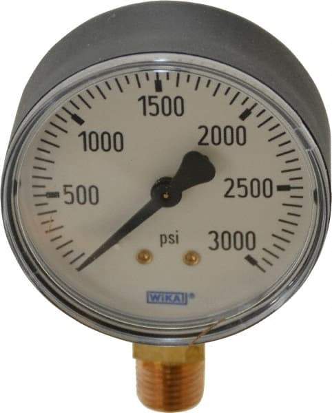Wika - 2-1/2" Dial, 1/4 Thread, 0-3,000 Scale Range, Pressure Gauge - Lower Connection Mount, Accurate to 3-2-3% of Scale - Exact Tool & Supply